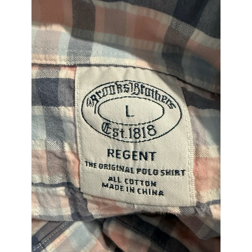 Brooks Brothers Shirt Men Large Blue Pink Regent Cotton‎ Button Down Check Plaid